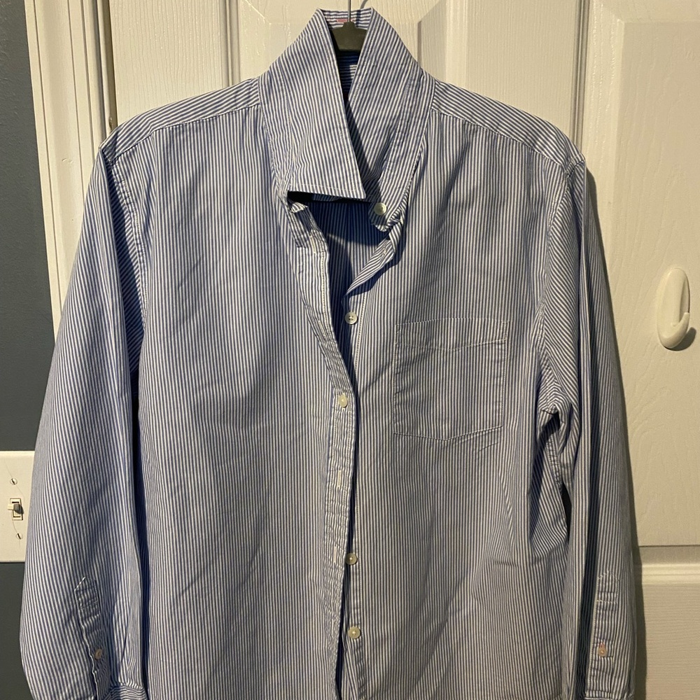 L.L. Bean Blue and White Casual Button Down Shirt